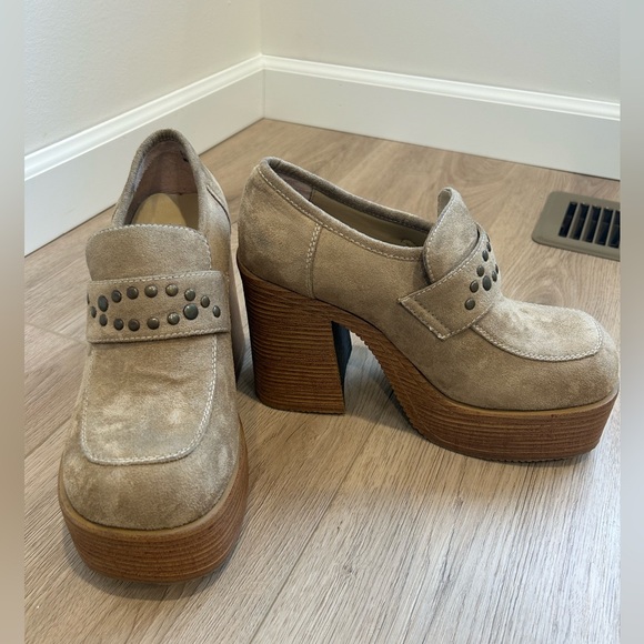 Vintage 90s Y2K Extra Chunky 1.5" Platform Suede Loafers Sz 8 - Picture 2 of 12